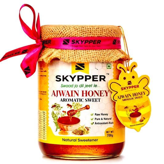 Skypper Ajwain Honey | Pure & Natural | Rich Aroma & Balanced Sweetness | Loaded with Enzymes, Minerals & Antioxidants | Daily Health Tonic | Food-Grade Glass Jar (250g,500g,700g Ajwain Honey)
