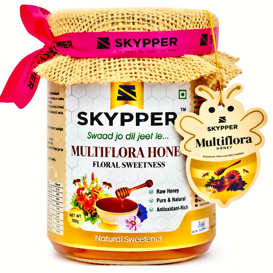 Skypper Multiflora Honey | Pure & Natural | Rich Aroma & Balanced Sweetness | Loaded with Enzymes, Minerals & Antioxidants | Daily Health Tonic | Food-Grade Glass Jar (250g,500g,700g Multiflora Honey)