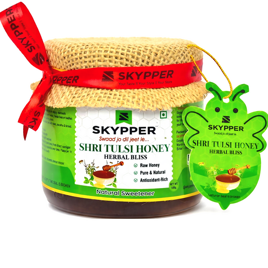 Skypper Tulsi Honey | Pure & Natural | Rich Aroma & Balanced Sweetness | Loaded with Enzymes, Minerals & Antioxidants | Daily Health Tonic | Food-Grade Glass Jar (250g,500g,700g Tulsi Honey)