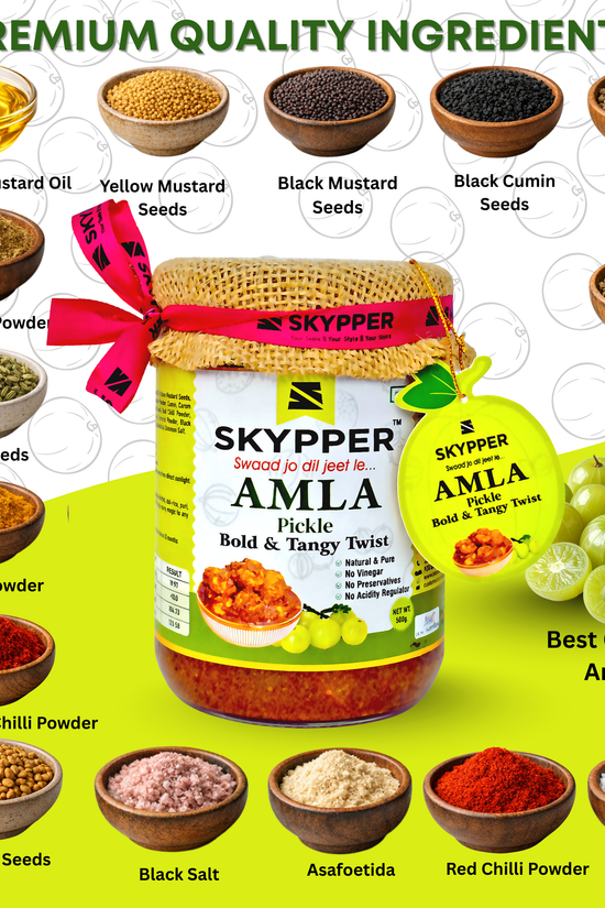 Skypper Amla Pickle | Traditional Tangy & Spicy Indian Achar | Handcrafted, Sun-Dried & Naturally Preserved | Made with Cold-Pressed Mustard Oil | Food Graded Glass Jar