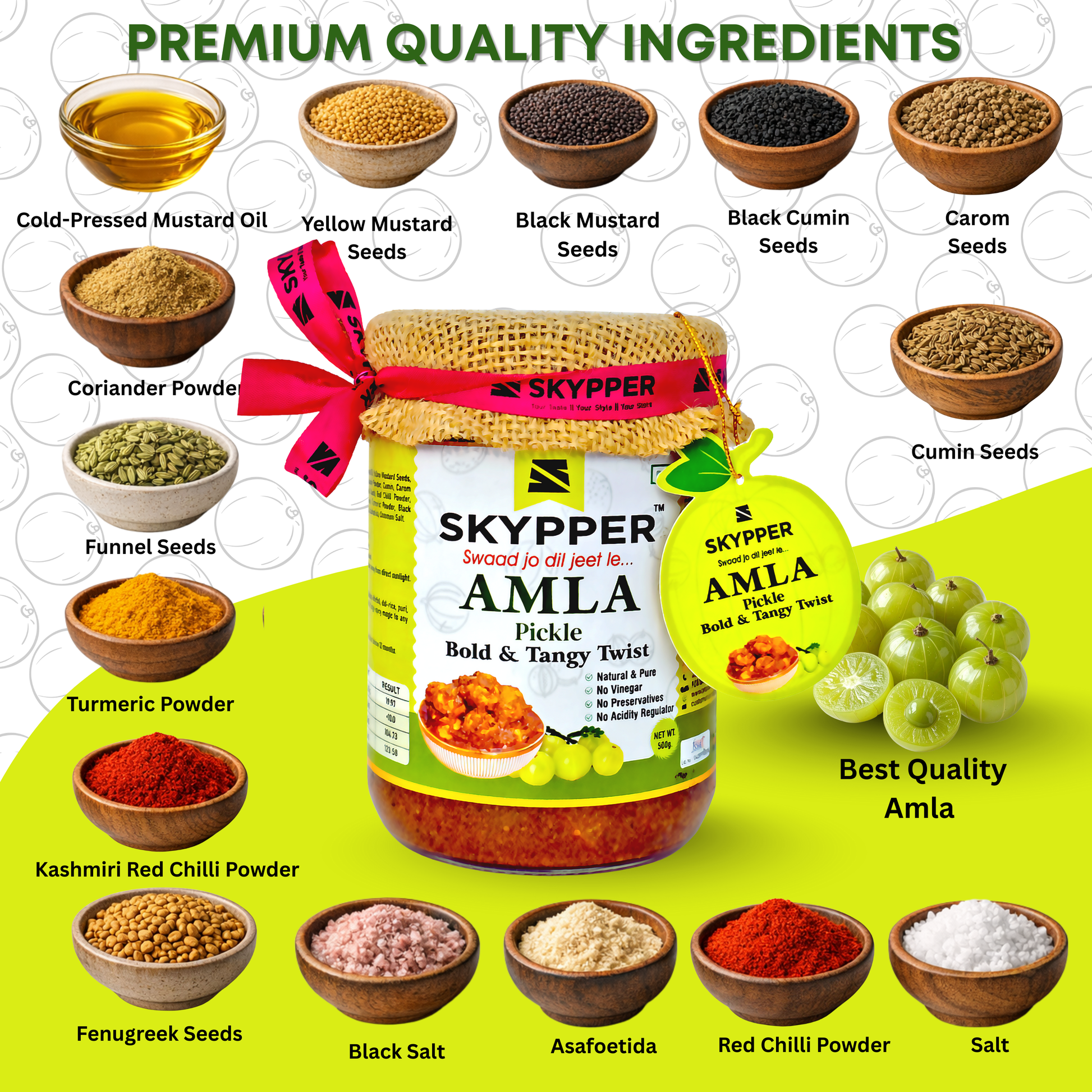 Skypper Amla Pickle | Traditional Tangy & Spicy Indian Achar | Handcrafted, Sun-Dried & Naturally Preserved | Made with Cold-Pressed Mustard Oil | Food Graded Glass Jar