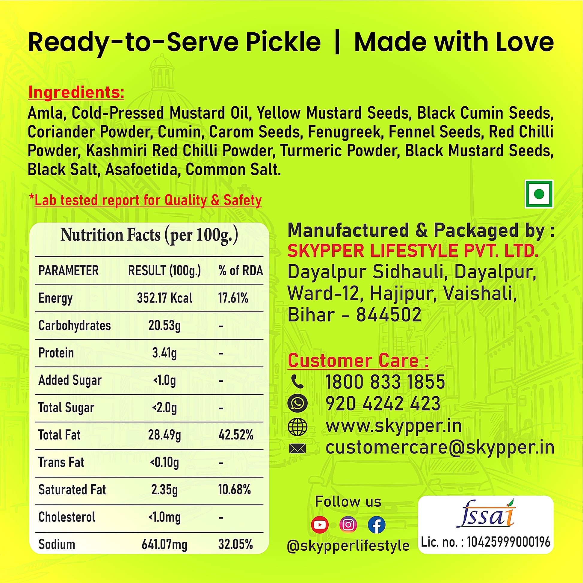 Skypper Amla Pickle | Traditional Tangy & Spicy Indian Achar | Handcrafted, Sun-Dried & Naturally Preserved | Made with Cold-Pressed Mustard Oil | Food Graded Glass Jar