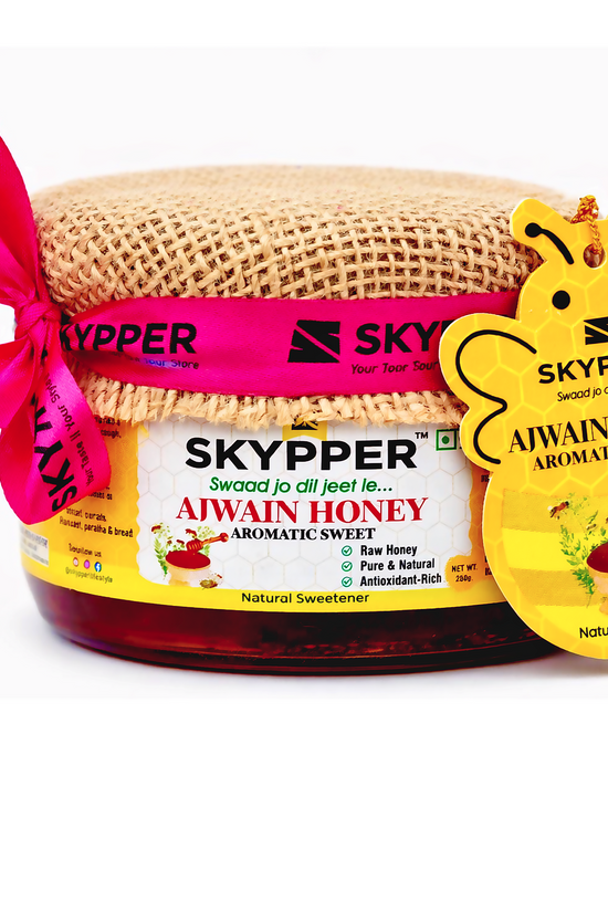Skypper Ajwain Honey  | Pure & Natural | Rich Aroma & Balanced Sweetness | Loaded with Enzymes, Minerals & Antioxidants | Daily Health Tonic | Food-Grade Glass Jar (250g,500g,700g Ajwain Honey)