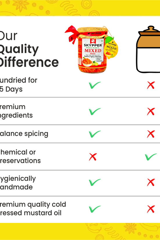 Skypper Mixed Pickle Garlic Ginger Chilli | Traditional Tangy & Spicy Indian Achar | Handcrafted, Sun-Dried & Naturally Preserved | Made with Cold-Pressed Mustard Oil | Food Graded Glass Jar