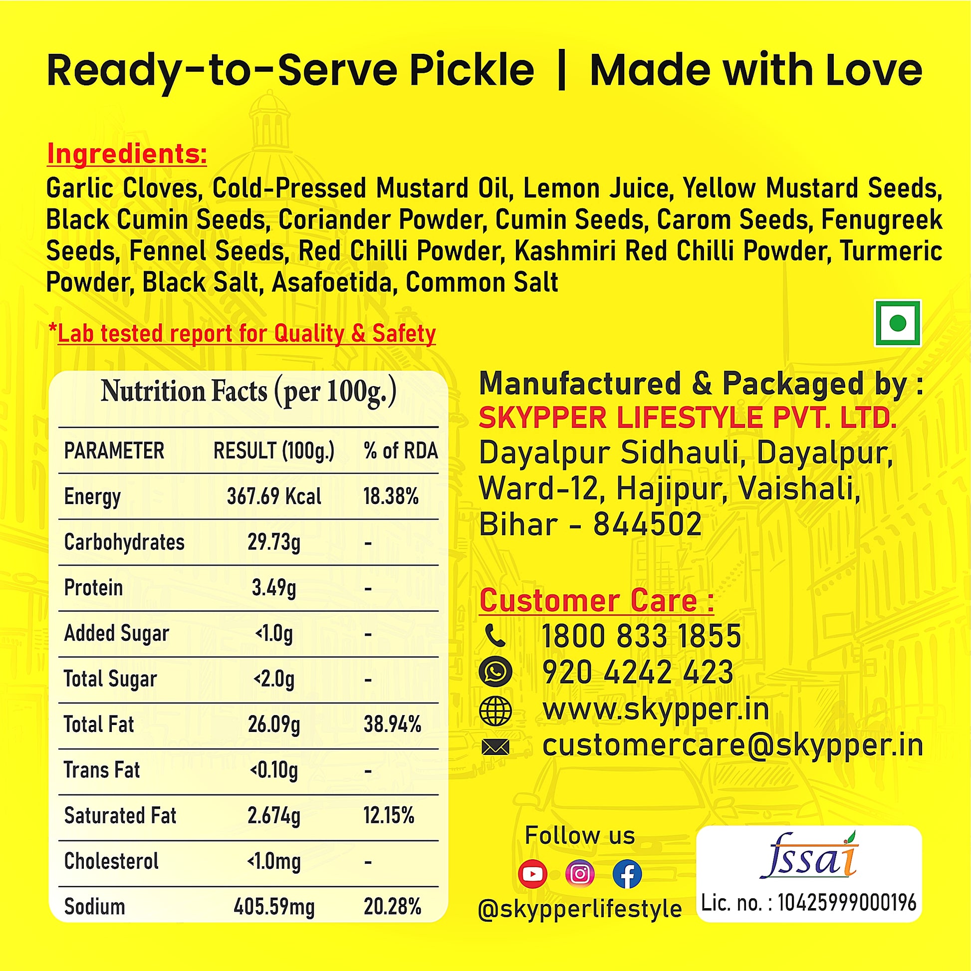 Skypper Garlic Chutney | Traditional Tangy & Spicy Indian Achar | Handcrafted, Sun-Dried & Naturally Preserved | Made with Cold-Pressed Mustard Oil | Food Graded Glass Jar