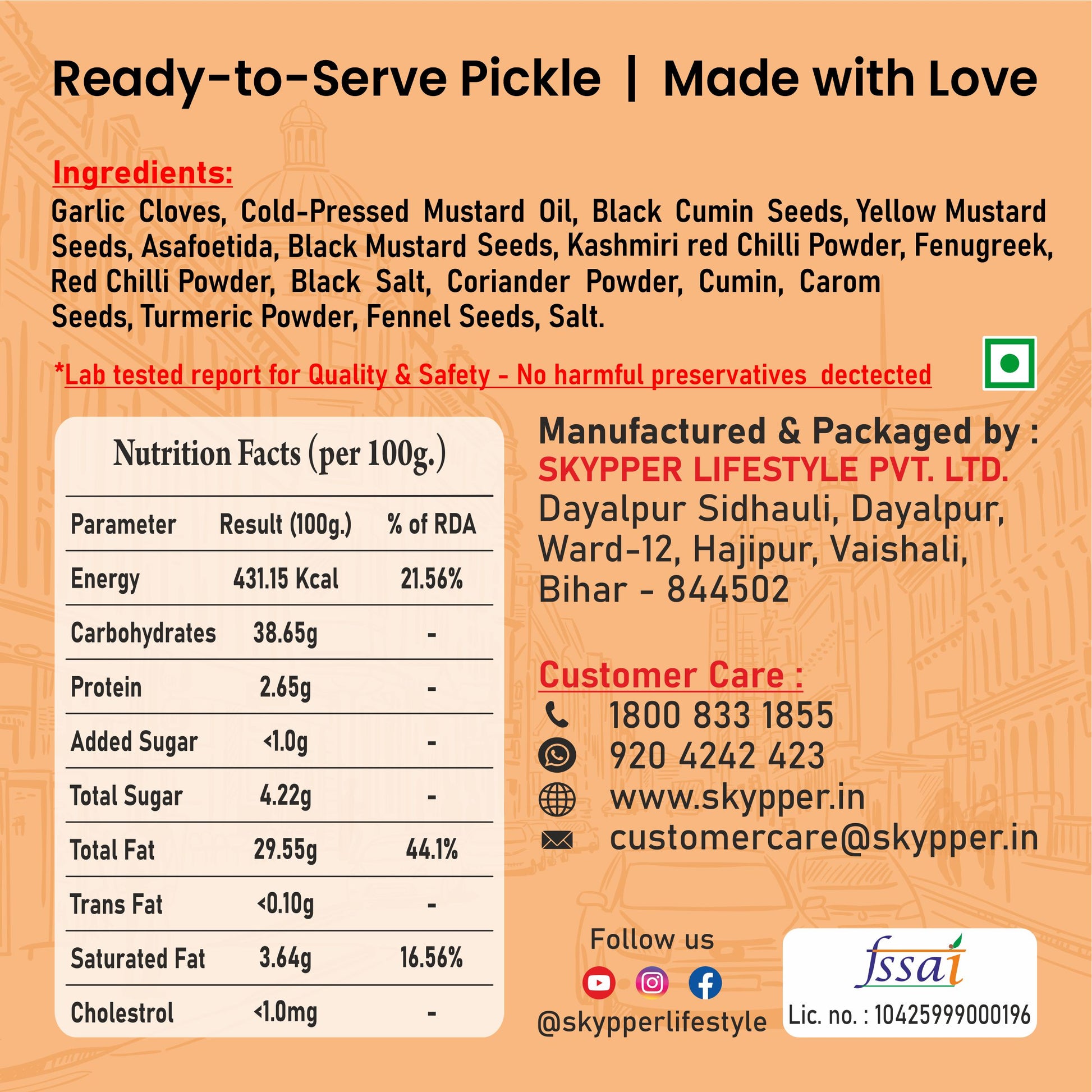 Skypper Garlic Pickle | Traditional Tangy & Spicy Indian Achar | Handcrafted, Sun-Dried & Naturally Preserved | Made with Cold-Pressed Mustard Oil | Food Graded Glass Jar