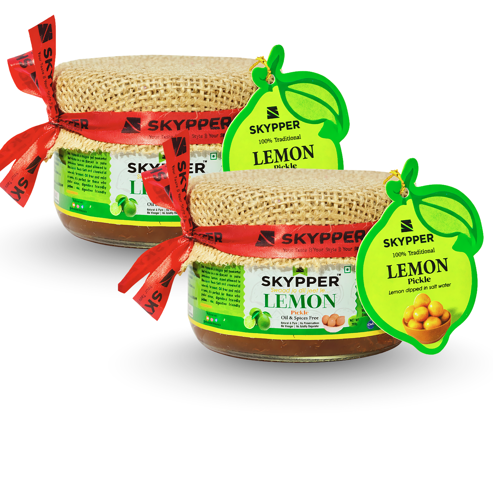 Skypper Lemon Pickle | Traditional Indian Achar | Handcrafted & Sun-Dried 20 Days | 100% Natural | Oil and Spices Free | No Preservatives & Colours | Tangy and Salty | Packed in Glass Jar