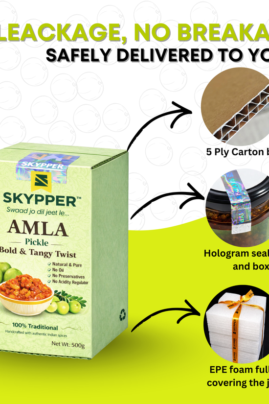 Skypper Amla Pickle | Traditional Tangy & Spicy Indian Achar | Handcrafted, Sun-Dried & Naturally Preserved | Made with Cold-Pressed Mustard Oil | Food Graded Glass Jar