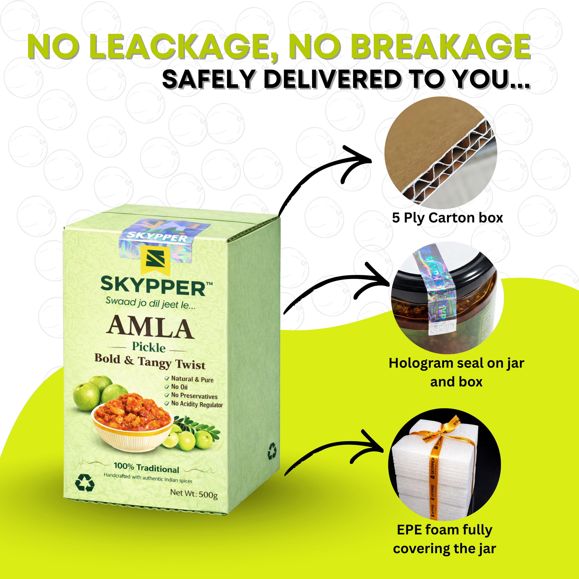 Skypper Amla Pickle | Traditional Tangy & Spicy Indian Achar | Handcrafted, Sun-Dried & Naturally Preserved | Made with Cold-Pressed Mustard Oil | Food Graded Glass Jar