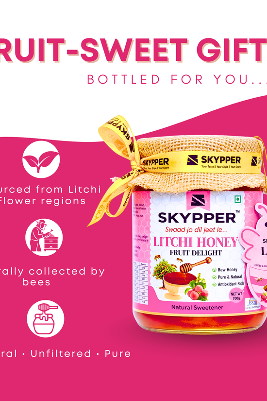 Skypper Litchi Honey| Pure & Natural | Rich Aroma & Balanced Sweetness | Loaded with Enzymes, Minerals & Antioxidants | Daily Health Tonic | Food-Grade Glass Jar (250g,500g,700g Litchi Honey)