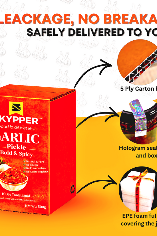 Skypper Mixed Pickle Garlic Ginger Chilli | Traditional Tangy & Spicy Indian Achar | Handcrafted, Sun-Dried & Naturally Preserved | Made with Cold-Pressed Mustard Oil | Food Graded Glass Jar