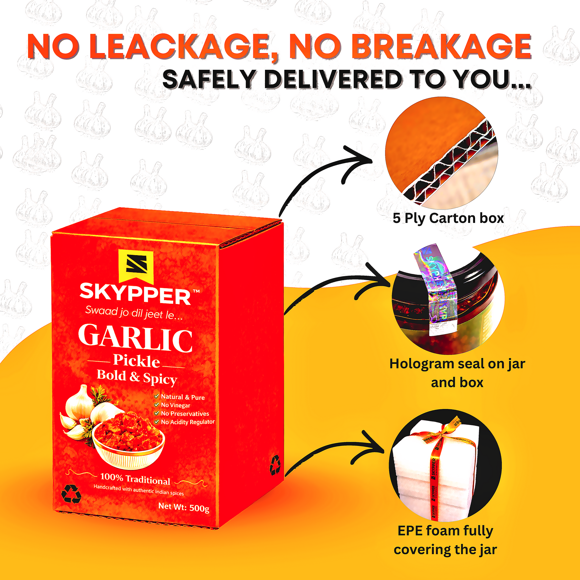 Skypper Mixed Pickle Garlic Ginger Chilli | Traditional Tangy & Spicy Indian Achar | Handcrafted, Sun-Dried & Naturally Preserved | Made with Cold-Pressed Mustard Oil | Food Graded Glass Jar