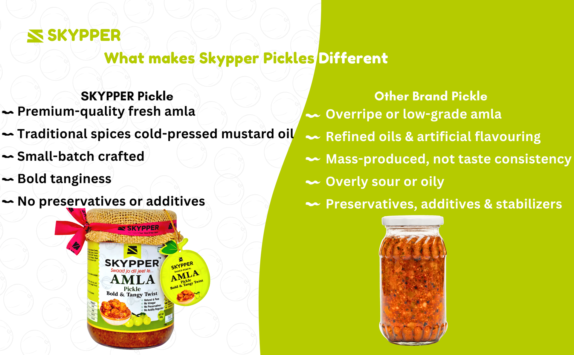 Skypper Amla Pickle | Traditional Tangy & Spicy Indian Achar | Handcrafted, Sun-Dried & Naturally Preserved | Made with Cold-Pressed Mustard Oil | Food Graded Glass Jar banner