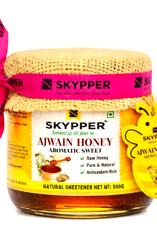 Skypper Ajwain Honey  | Pure & Natural | Rich Aroma & Balanced Sweetness | Loaded with Enzymes, Minerals & Antioxidants | Daily Health Tonic | Food-Grade Glass Jar (250g,500g,700g Ajwain Honey)