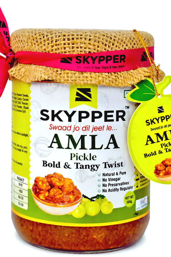 Skypper Amla Pickle | Traditional Tangy & Spicy Indian Achar | Handcrafted, Sun-Dried & Naturally Preserved | Made with Cold-Pressed Mustard Oil | Food Graded Glass Jar