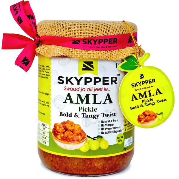 Skypper Amla Pickle | Traditional Tangy & Spicy Indian Achar | Handcrafted, Sun-Dried & Naturally Preserved | Made with Cold-Pressed Mustard Oil | Food Graded Glass Jar