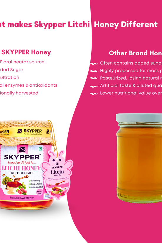 Skypper Litchi Honey| Pure & Natural | Rich Aroma & Balanced Sweetness | Loaded with Enzymes, Minerals & Antioxidants | Daily Health Tonic | Food-Grade Glass Jar (250g,500g,700g Litchi Honey)