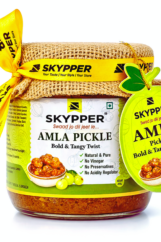 Skypper Amla Pickle | Traditional Tangy & Spicy Indian Achar | Handcrafted, Sun-Dried & Naturally Preserved | Made with Cold-Pressed Mustard Oil | Food Graded Glass Jar