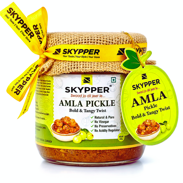 Skypper Amla Pickle | Traditional Tangy & Spicy Indian Achar | Handcrafted, Sun-Dried & Naturally Preserved | Made with Cold-Pressed Mustard Oil | Food Graded Glass Jar