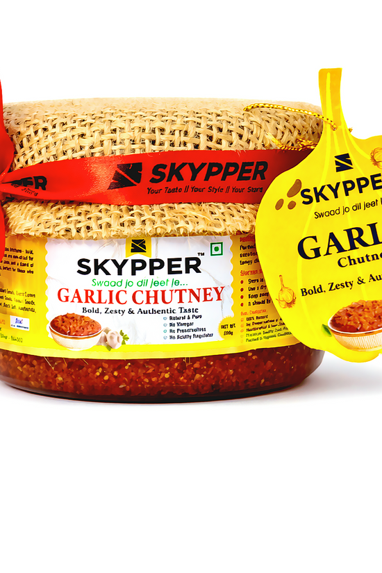 Skypper Garlic Chutney | Traditional Tangy & Spicy Indian Achar | Handcrafted, Sun-Dried & Naturally Preserved | Made with Cold-Pressed Mustard Oil | Food Graded Glass Jar