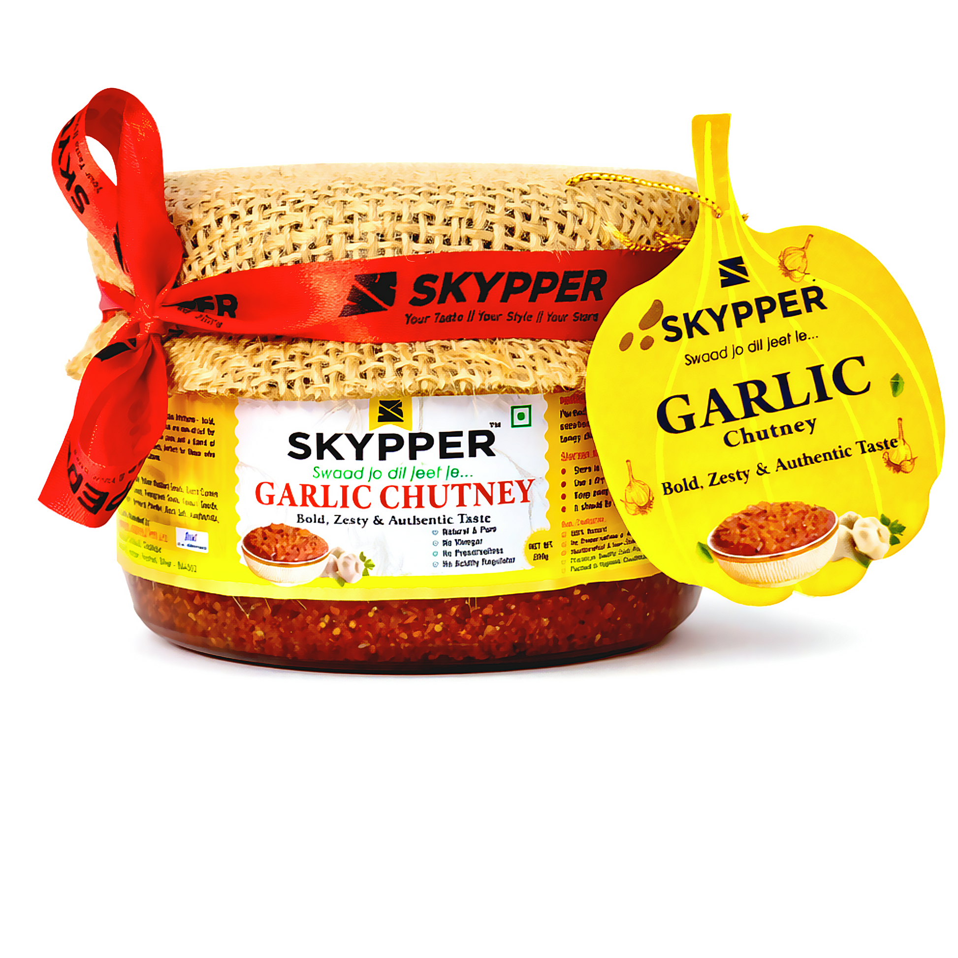 Skypper Garlic Chutney | Traditional Tangy & Spicy Indian Achar | Handcrafted, Sun-Dried & Naturally Preserved | Made with Cold-Pressed Mustard Oil | Food Graded Glass Jar