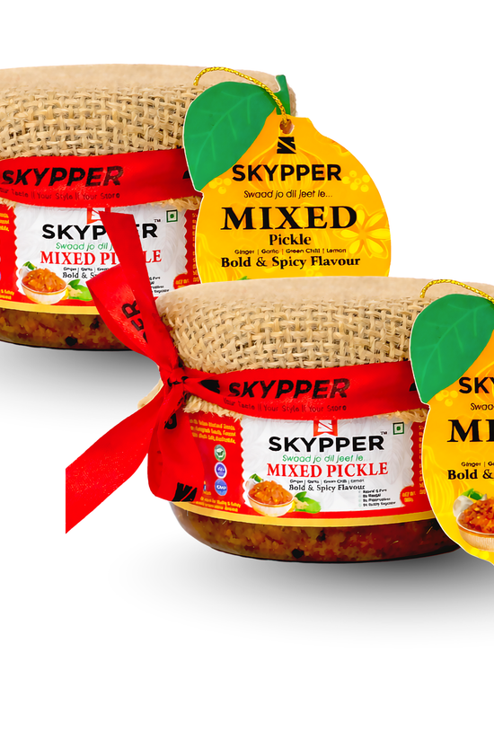 Skypper Mixed Pickle Garlic Ginger Chilli | Traditional Tangy & Spicy Indian Achar | Handcrafted, Sun-Dried & Naturally Preserved | Made with Cold-Pressed Mustard Oil | Food Graded Glass Jar