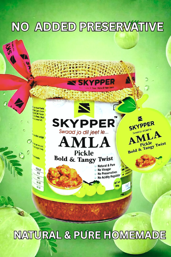 Skypper Amla Pickle | Traditional Tangy & Spicy Indian Achar | Handcrafted, Sun-Dried & Naturally Preserved | Made with Cold-Pressed Mustard Oil | Food Graded Glass Jar