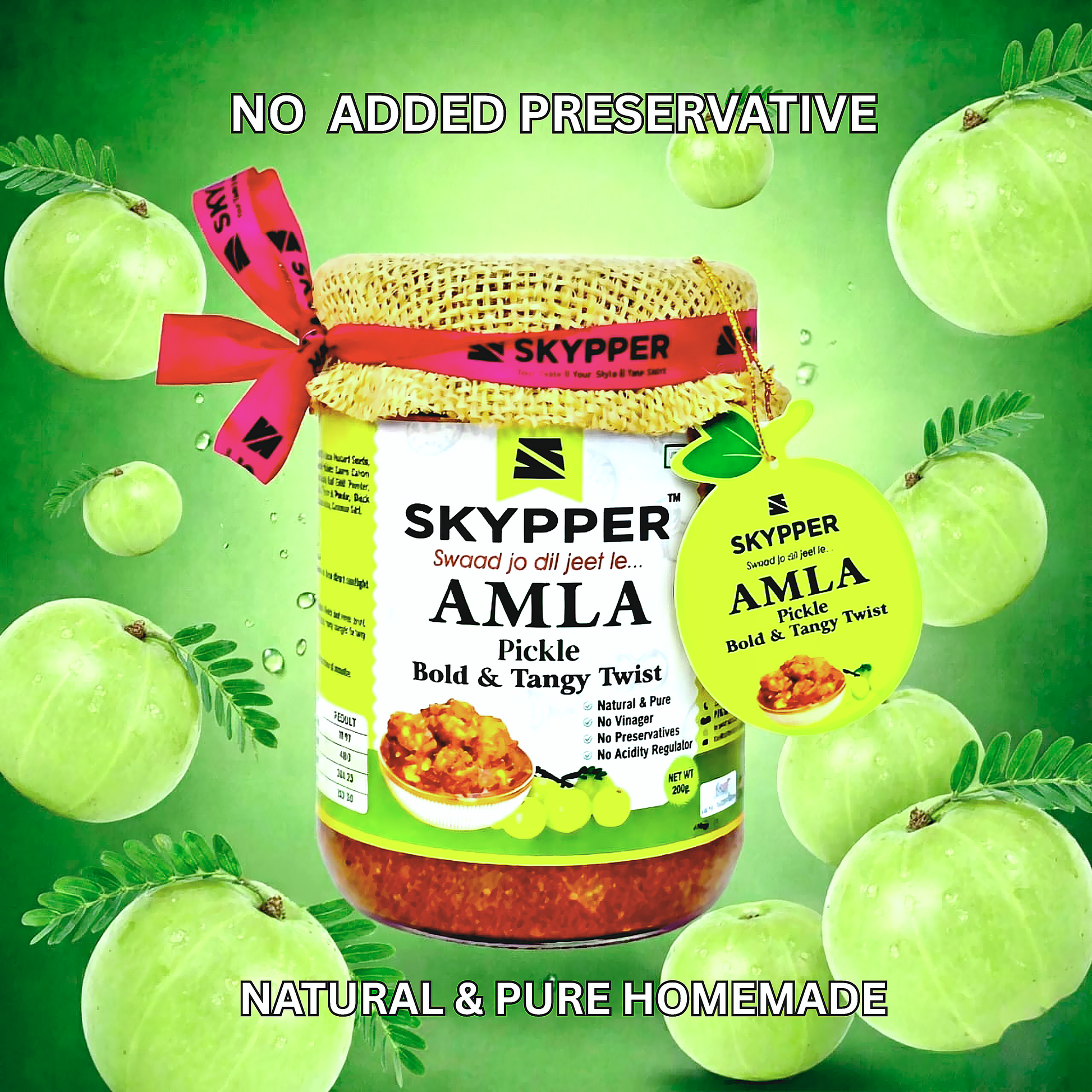 Skypper Amla Pickle | Traditional Tangy & Spicy Indian Achar | Handcrafted, Sun-Dried & Naturally Preserved | Made with Cold-Pressed Mustard Oil | Food Graded Glass Jar