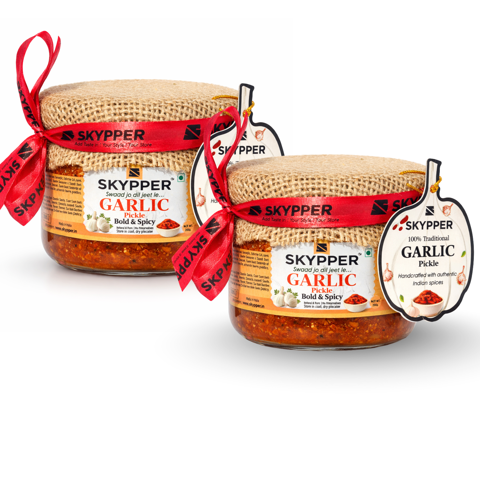 Skypper Garlic Pickle | Traditional Tangy & Spicy Indian Achar | Handcrafted, Sun-Dried & Naturally Preserved | Made with Cold-Pressed Mustard Oil | Food Graded Glass Jar