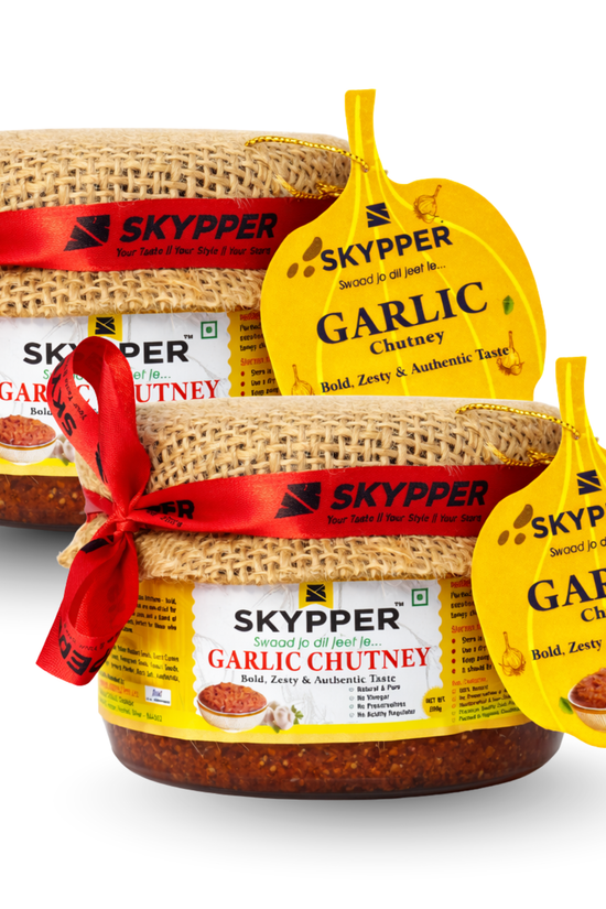 Skypper Garlic Chutney | Traditional Tangy & Spicy Indian Achar | Handcrafted, Sun-Dried & Naturally Preserved | Made with Cold-Pressed Mustard Oil | Food Graded Glass Jar