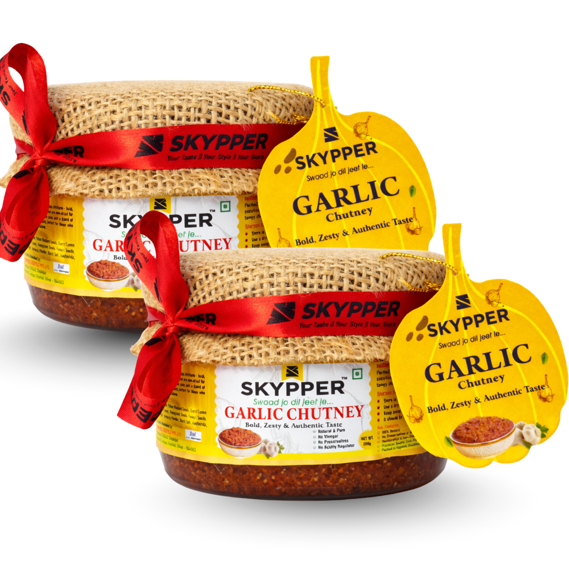 Skypper Garlic Chutney | Traditional Tangy & Spicy Indian Achar | Handcrafted, Sun-Dried & Naturally Preserved | Made with Cold-Pressed Mustard Oil | Food Graded Glass Jar