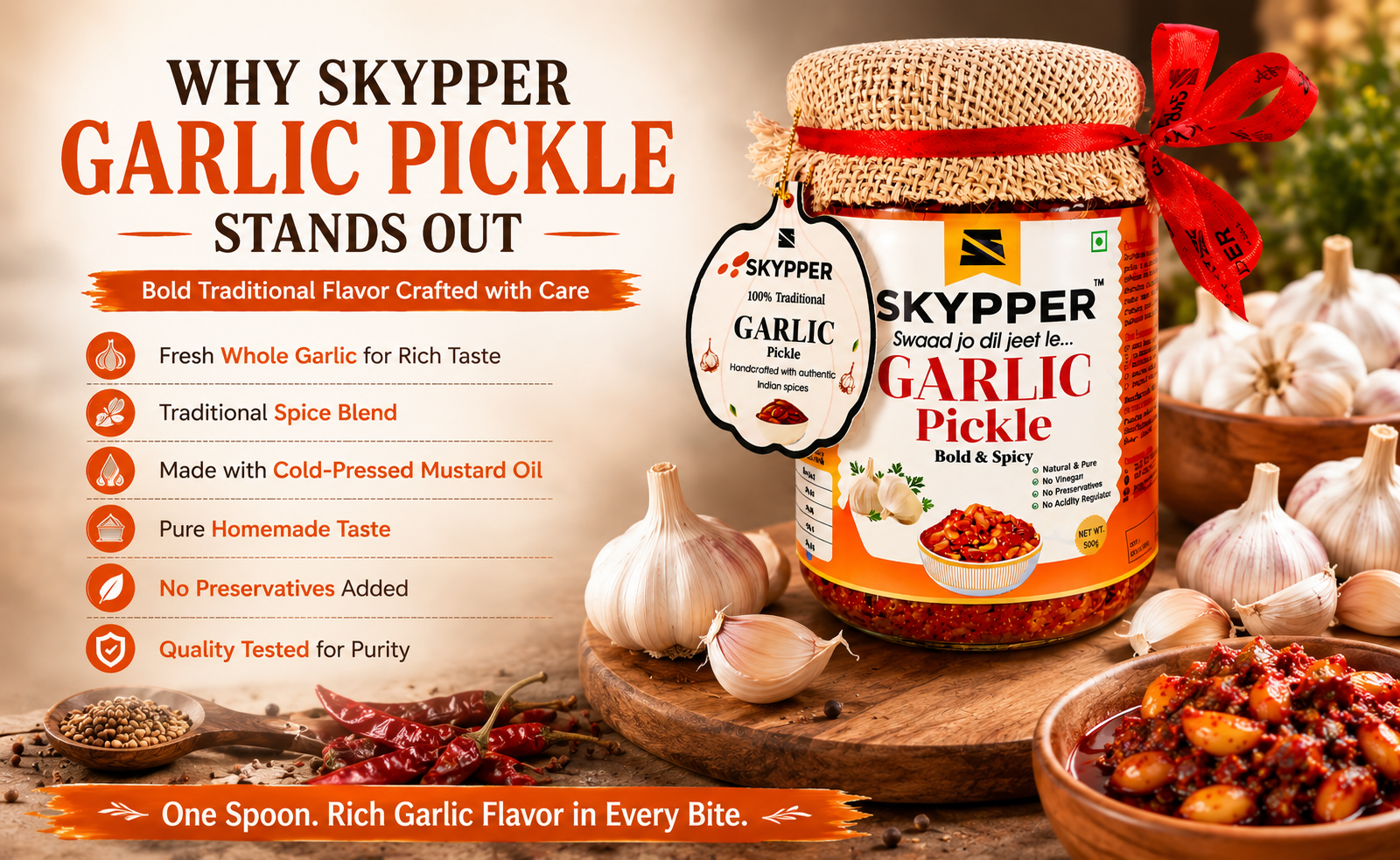 Home-made Garlic Pickle | Cold Pressed Mustard oil | Food graded Glass Jar