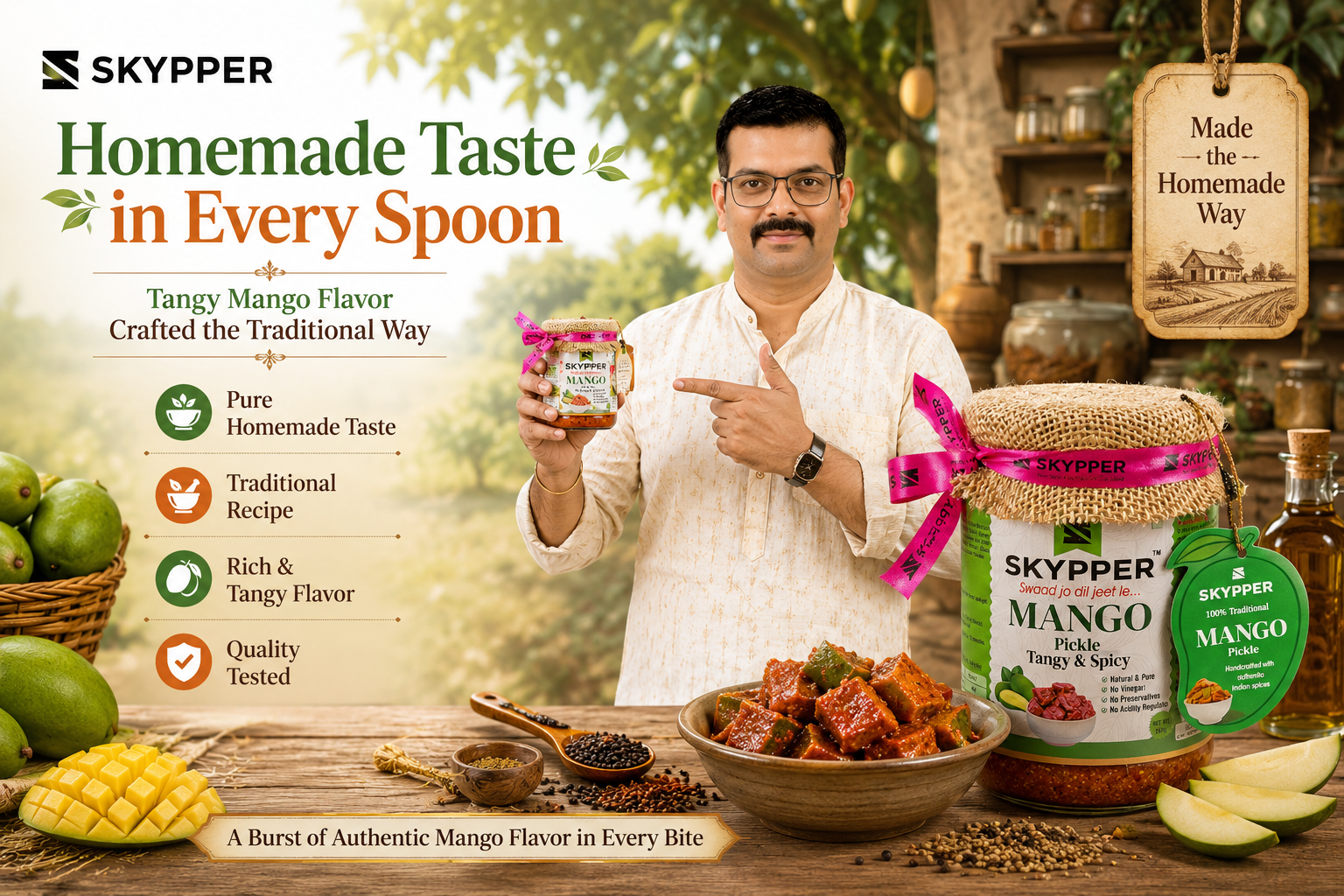 Home-made Mango Pickle  | Cold Pressed Mustard oil | Food graded Glass Jar