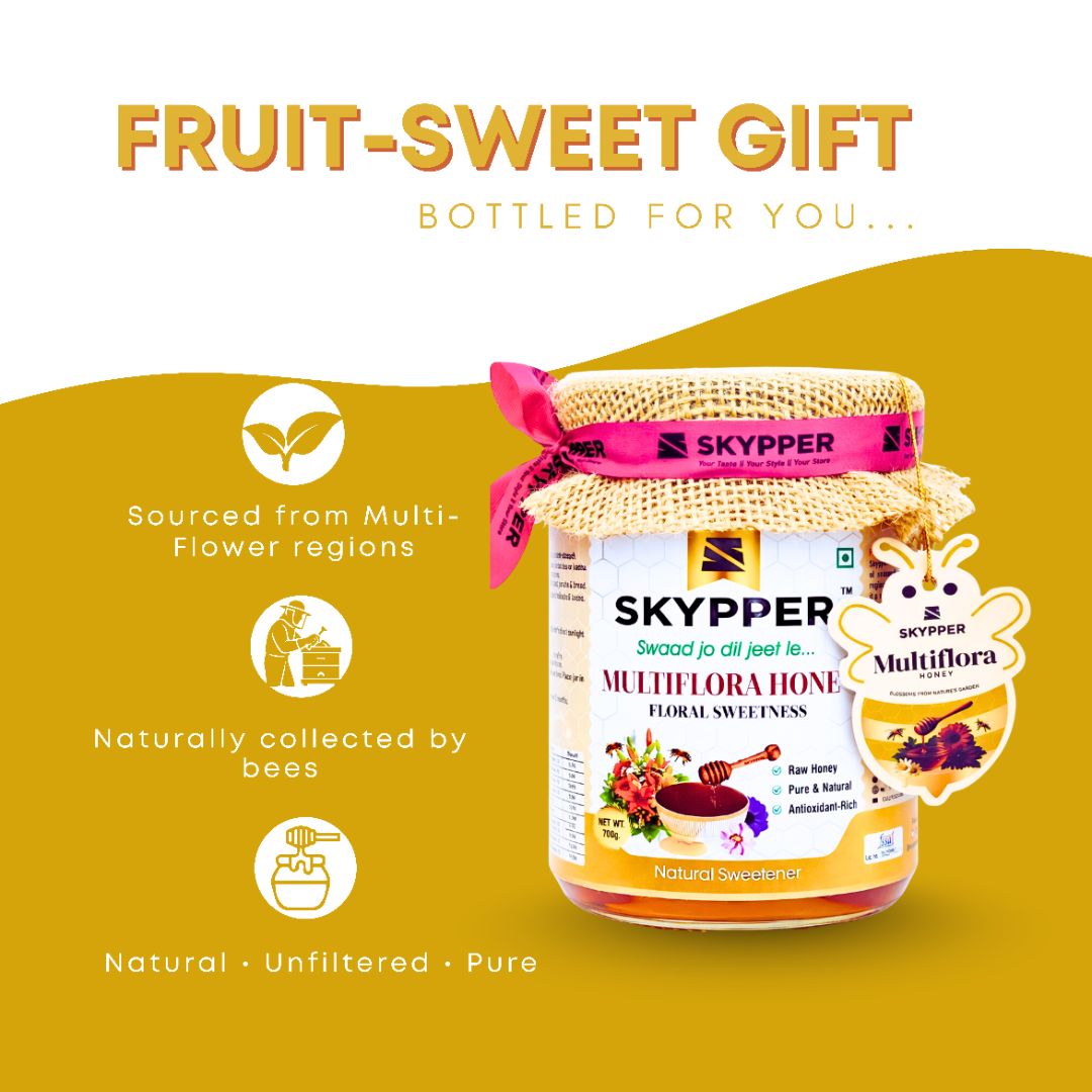 Skypper Multiflora Honey | Pure & Natural | Rich Aroma & Balanced Sweetness | Loaded with Enzymes, Minerals & Antioxidants | Daily Health Tonic | Food-Grade Glass Jar (250g,500g,700g Multiflora Honey)