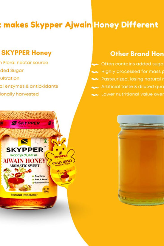 Skypper Ajwain Honey  | Pure & Natural | Rich Aroma & Balanced Sweetness | Loaded with Enzymes, Minerals & Antioxidants | Daily Health Tonic | Food-Grade Glass Jar (250g,500g,700g Ajwain Honey)
