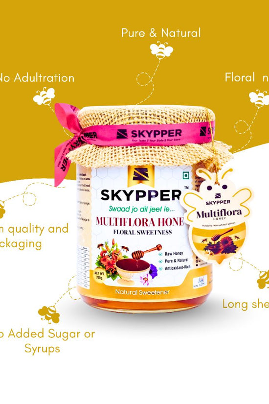 Skypper Multiflora Honey | Pure & Natural | Rich Aroma & Balanced Sweetness | Loaded with Enzymes, Minerals & Antioxidants | Daily Health Tonic | Food-Grade Glass Jar (250g,500g,700g Multiflora Honey)