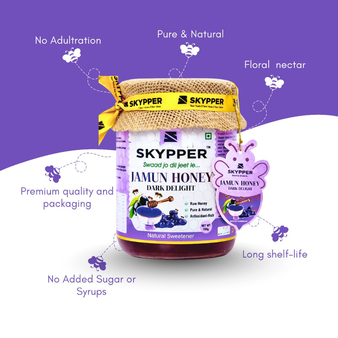 Skypper Jamun Honey| Pure & Natural | Rich Aroma & Balanced Sweetness | Loaded with Enzymes, Minerals & Antioxidants | Daily Health Tonic | Food-Grade Glass Jar (250g,500g,700g Jamun Honey)