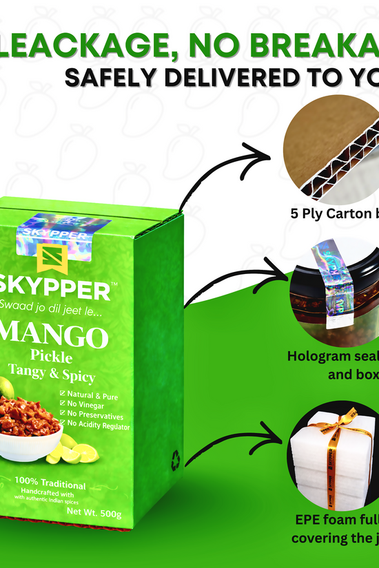 Skypper Mango Pickle  | Traditional Tangy & Spicy Indian Achar | Handcrafted, Sun-Dried & Naturally Preserved | Made with Cold-Pressed Mustard Oil | Food Graded Glass Jar