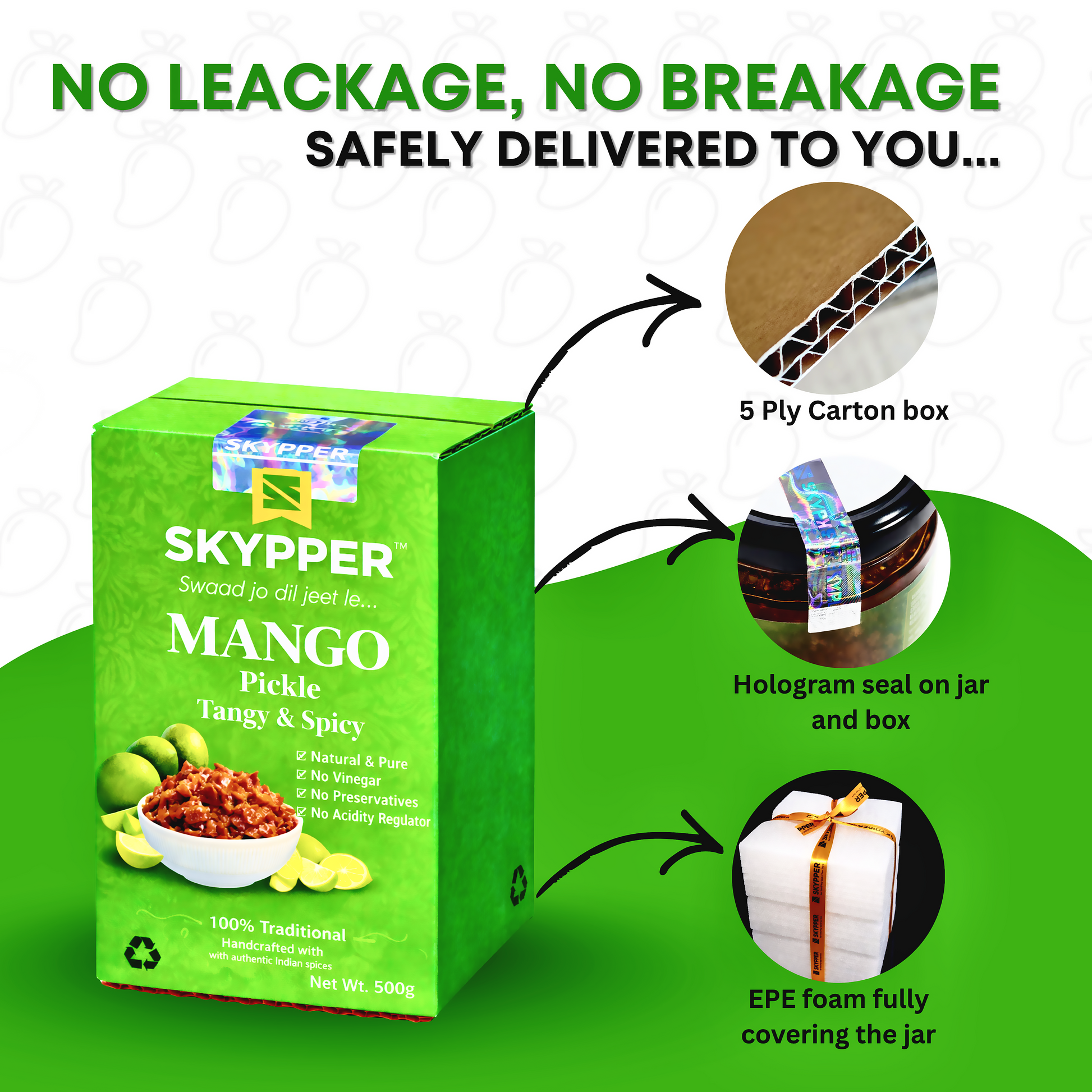 Skypper Mango Pickle  | Traditional Tangy & Spicy Indian Achar | Handcrafted, Sun-Dried & Naturally Preserved | Made with Cold-Pressed Mustard Oil | Food Graded Glass Jar