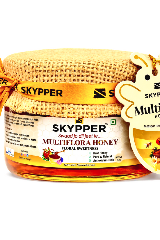 Skypper Multiflora Honey | Pure & Natural | Rich Aroma & Balanced Sweetness | Loaded with Enzymes, Minerals & Antioxidants | Daily Health Tonic | Food-Grade Glass Jar (250g,500g,700g Multiflora Honey)