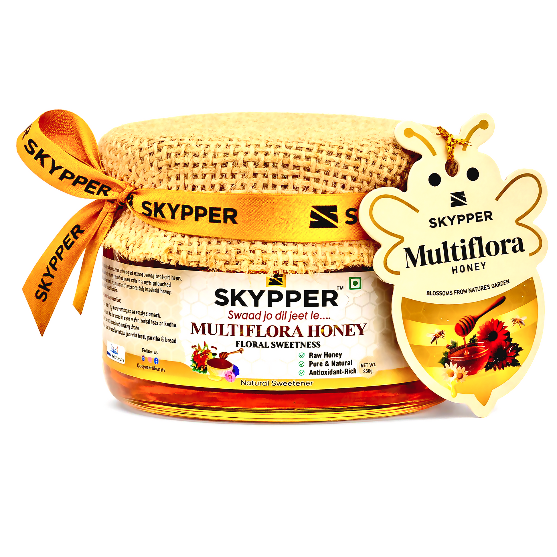 Skypper Multiflora Honey | Pure & Natural | Rich Aroma & Balanced Sweetness | Loaded with Enzymes, Minerals & Antioxidants | Daily Health Tonic | Food-Grade Glass Jar (250g,500g,700g Multiflora Honey)