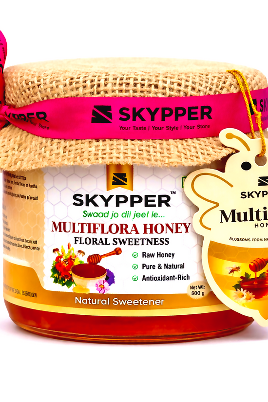Skypper Multiflora Honey | Pure & Natural | Rich Aroma & Balanced Sweetness | Loaded with Enzymes, Minerals & Antioxidants | Daily Health Tonic | Food-Grade Glass Jar (250g,500g,700g Multiflora Honey)