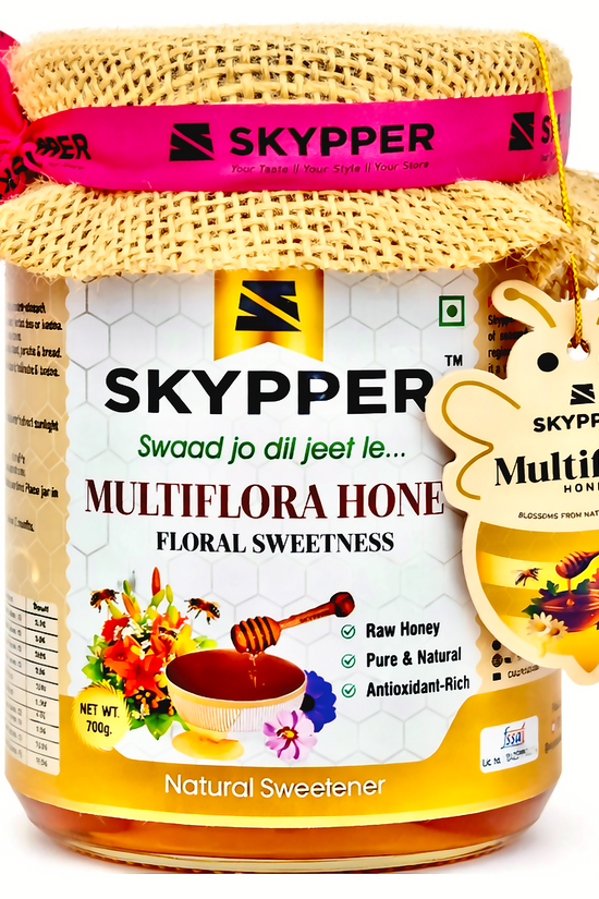 Skypper Multiflora Honey | Pure & Natural | Rich Aroma & Balanced Sweetness | Loaded with Enzymes, Minerals & Antioxidants | Daily Health Tonic | Food-Grade Glass Jar (250g,500g,700g Multiflora Honey)