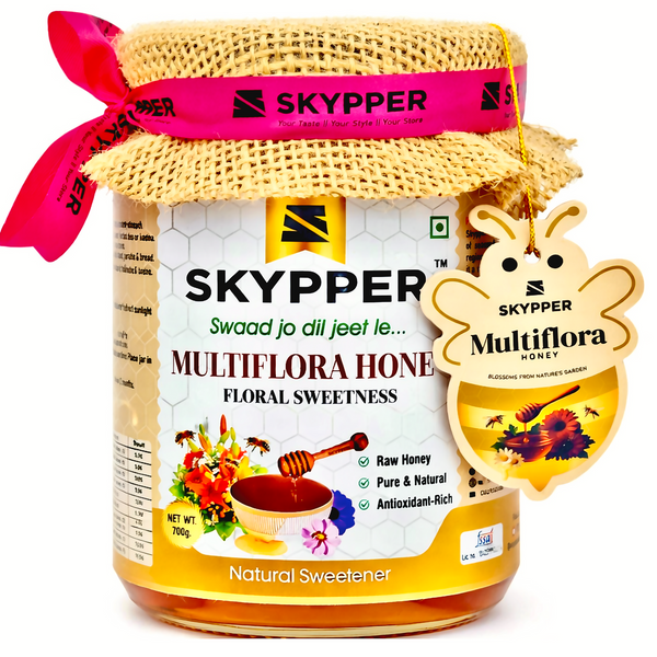 Skypper Multiflora Honey | Pure & Natural | Rich Aroma & Balanced Sweetness | Loaded with Enzymes, Minerals & Antioxidants | Daily Health Tonic | Food-Grade Glass Jar (250g,500g,700g Multiflora Honey)