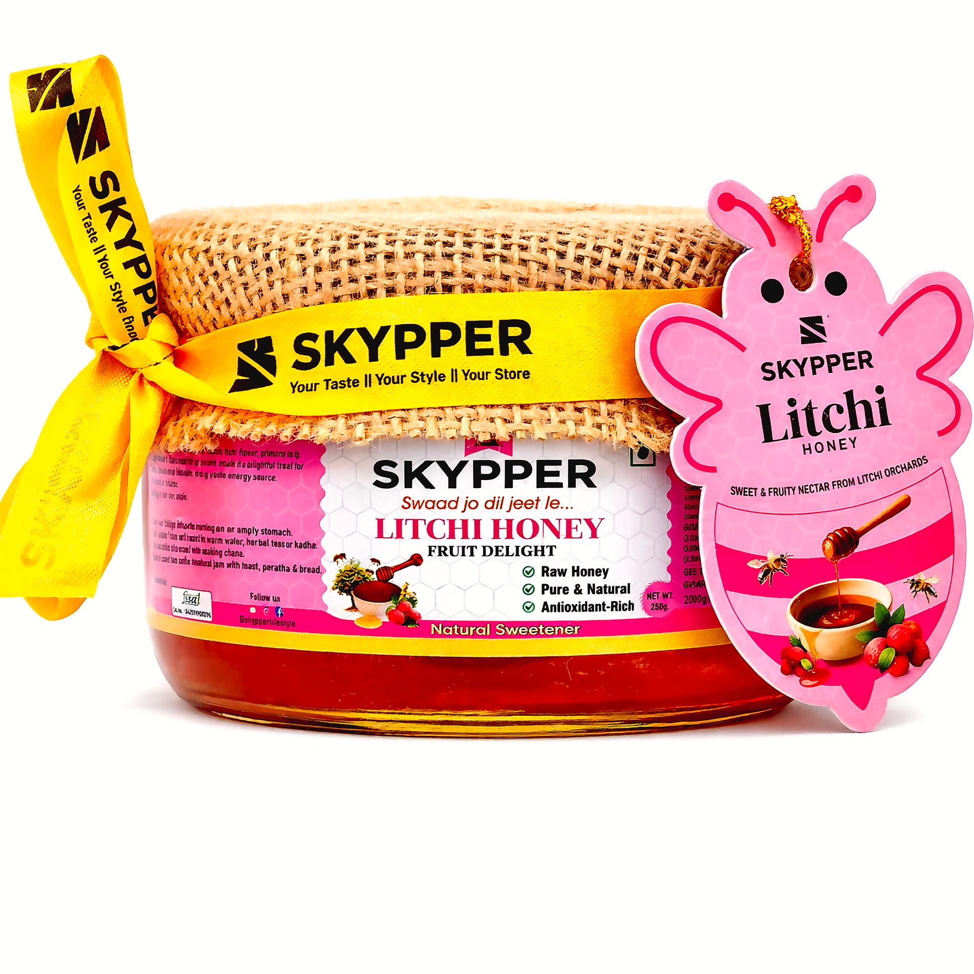 Skypper Litchi Honey| Pure & Natural | Rich Aroma & Balanced Sweetness | Loaded with Enzymes, Minerals & Antioxidants | Daily Health Tonic | Food-Grade Glass Jar (250g,500g,700g Litchi Honey)