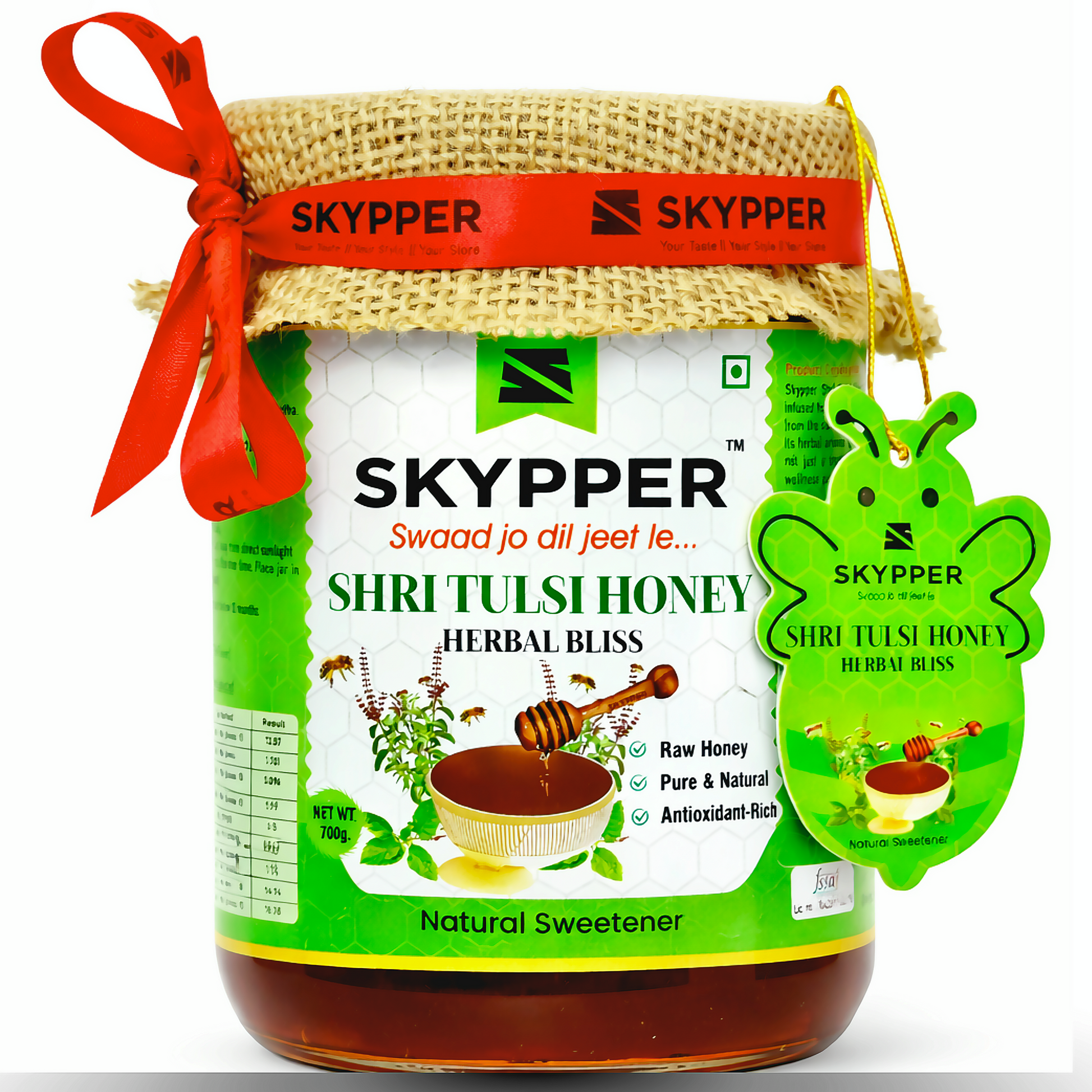 Skypper Tulsi Honey | Pure & Natural | Rich Aroma & Balanced Sweetness | Loaded with Enzymes, Minerals & Antioxidants | Daily Health Tonic | Food-Grade Glass Jar (250g,500g,700g Tulsi Honey)