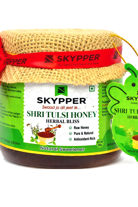 Skypper Tulsi Honey | Pure & Natural | Rich Aroma & Balanced Sweetness | Loaded with Enzymes, Minerals & Antioxidants | Daily Health Tonic | Food-Grade Glass Jar (250g,500g,700g Tulsi Honey)