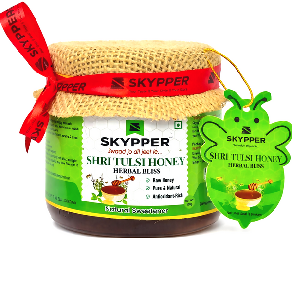 Skypper Tulsi Honey | Pure & Natural | Rich Aroma & Balanced Sweetness | Loaded with Enzymes, Minerals & Antioxidants | Daily Health Tonic | Food-Grade Glass Jar (250g,500g,700g Tulsi Honey)