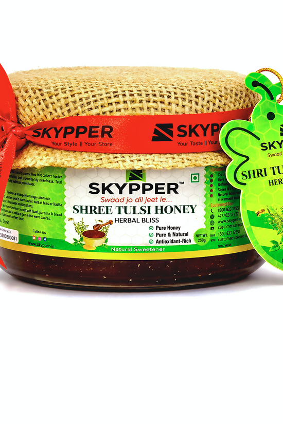 Skypper Tulsi Honey | Pure & Natural | Rich Aroma & Balanced Sweetness | Loaded with Enzymes, Minerals & Antioxidants | Daily Health Tonic | Food-Grade Glass Jar (250g,500g,700g Tulsi Honey)