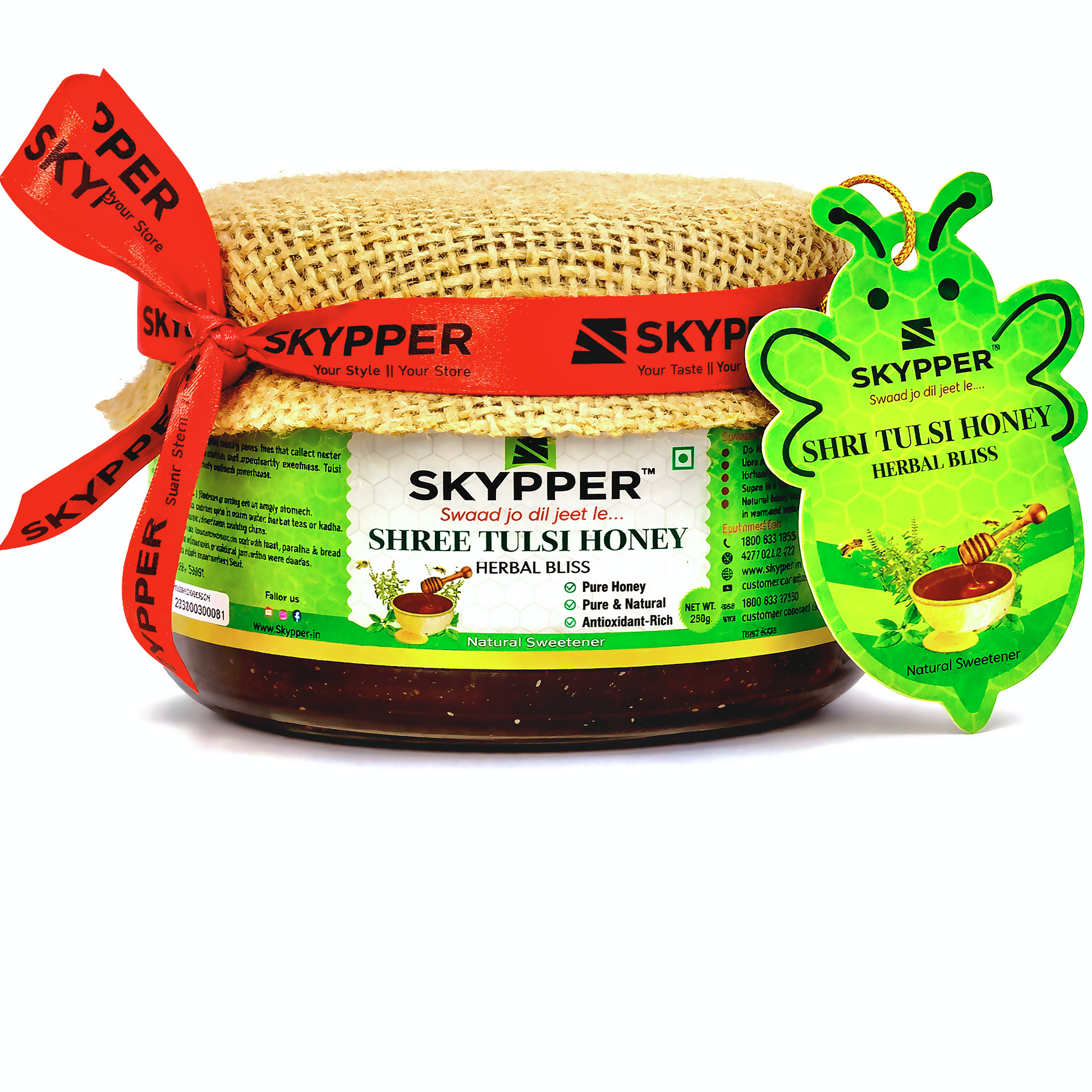 Skypper Tulsi Honey | Pure & Natural | Rich Aroma & Balanced Sweetness | Loaded with Enzymes, Minerals & Antioxidants | Daily Health Tonic | Food-Grade Glass Jar (250g,500g,700g Tulsi Honey)